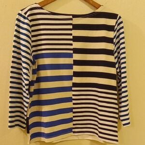 J. Crew Navy BLUE CREAM and White Graphic Boxy Blouse